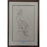 Pietro Psaier (1936- 2004) Italian, DRUMMER SEATED, pencil drawing, framed and mounted, 49 x 29