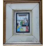 A miniature Indian mughal court scene painted on ivory, framed and mounted, unsigned, 10 x 7 cm,