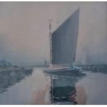 Charles Hannaford (1863-1955), NORFOLK WHERRY, watercolour, framed and signed, 32 x 33 cm