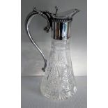 A Victorian-style silver-plate topped claret jug with heavy cut-glass crystal, 28 cm H