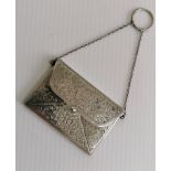 A George V silver card or cocktail purse with seaweed etched decoration by Adie & Lovekin