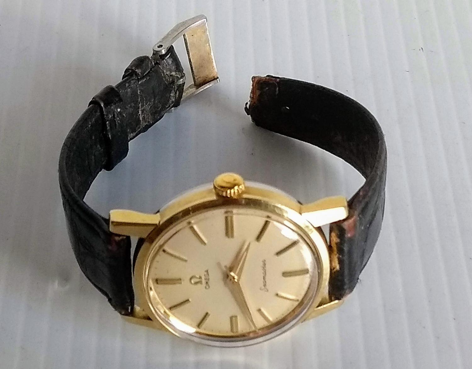 A gents Omega gold plated and steel-cased Seamaster wristwatch, signed champagne dial, 32mm, baton - Image 2 of 7