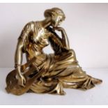 A bronze patinated figure of seated Sappho with lyre, signed Rlay to base, 24 cm W x 30 cm H