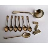 A George IV silver fiddle pattern sauce ladle by William Nixon, London, 1818, 17 cm, a set of six