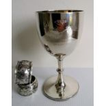 A Victorian silver presentation goblet with beaded knop and base with embossed Essex Regiment