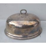 A 19th century silver plate meat dome, four wine coasters, trays, Oriental tea kettle, food