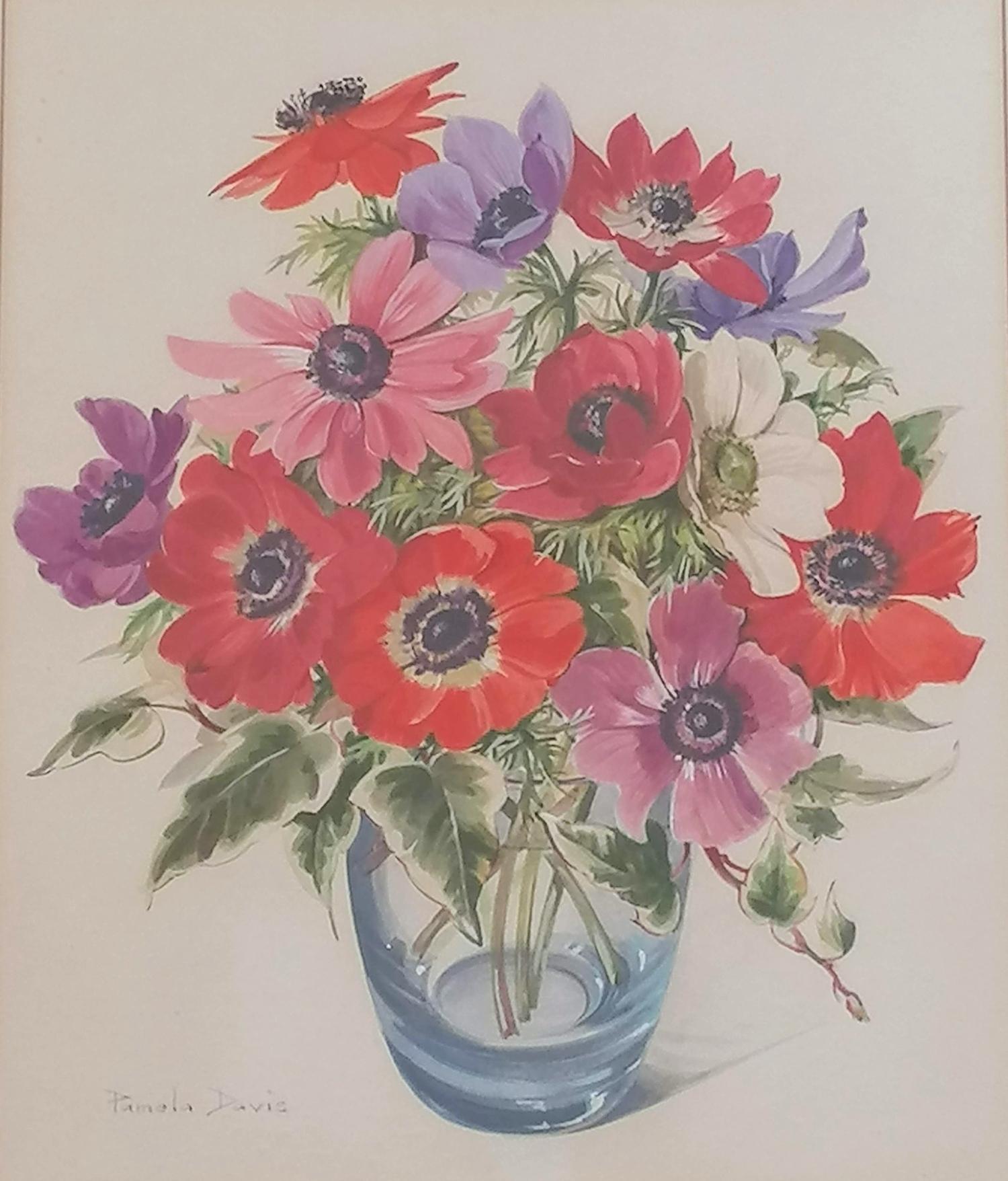 Pamela Davies, STILL LIFE OF FLOWERS, watercolour, framed and mounted, signed, 32 x 26 cm