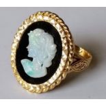 A 9ct yellow gold cameo ring, size R1/2, hallmarked, 5.39g