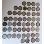 An assortment of Chinese coins, approximately 55 and two bank notes (3)