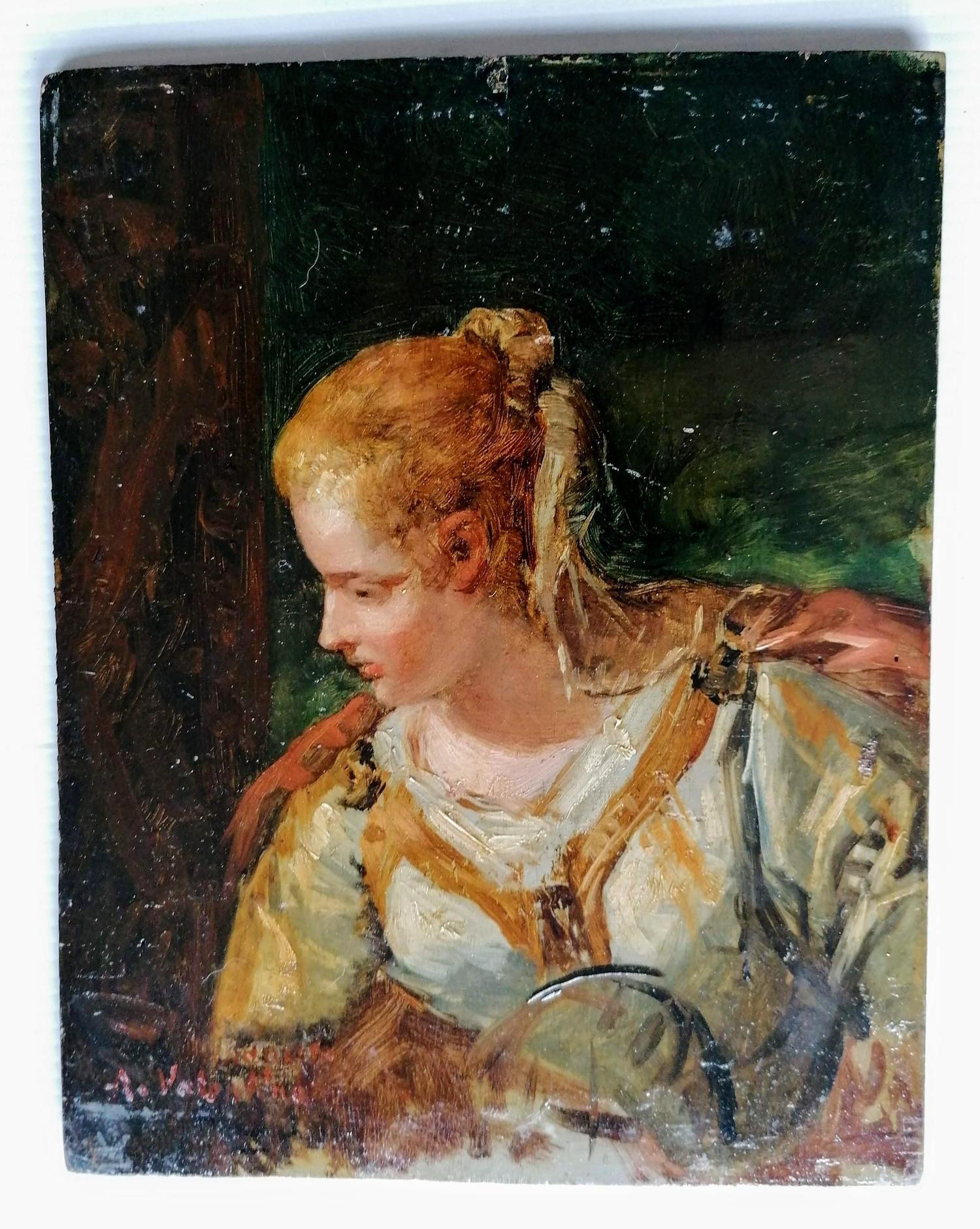 Amelie Valentino (French, 1845-1921) FEMALE STUDY, oil on board, 27 x 21 cm, unframed, signed bottom - Image 2 of 4