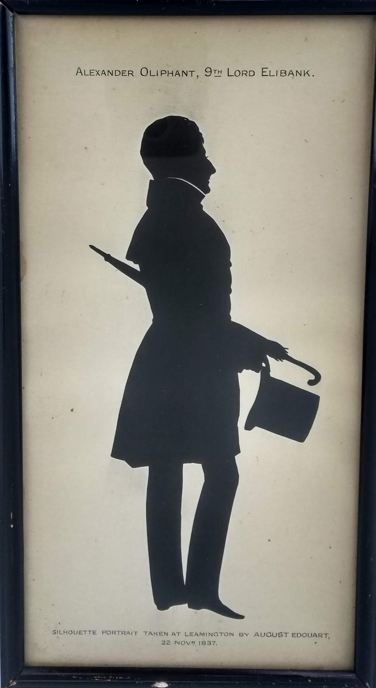 A full-length cut silhouette by August Edouart, silhouettist to the French Royal Family, showing