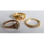 A late Victorian five-stone diamond ring in a yellow gold setting, size P, stamped 18ct; an
