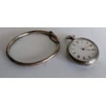 An Edwardian silver-cased ladies fob watch with Roman numerals, works for short period, key-wind,