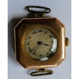 A Wilsdorf & Davis 9ct gold-cased trench watch of square form with Roman numerals, 28mm, mechanism