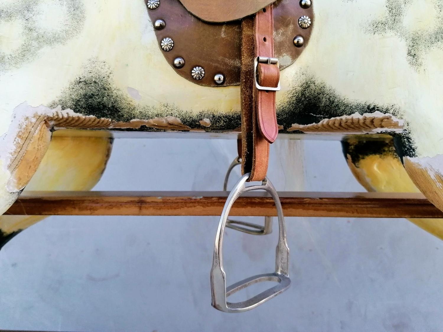 A child's wooden rocking horse painted in dappled grey with horse hair mane, tail, glass eyes, - Image 6 of 7