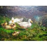 Frans Helfferich (Dutch, 1871-1941) DUCKS AND DUCKLINGS, oil on panel, 18 x 29 cm, signed bottom