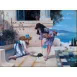 Italian School, unsigned, SLOW AFTERNOON, oil on board, 28 x 37 cm, in ornate gilt frame