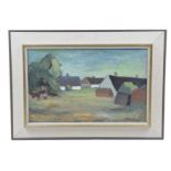 C. Renstum (Swedish, fl. mid 20th Century) 'Farm dwellings' Oil on board, signed lower right corner,