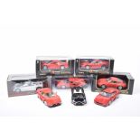 Five boxed and three unboxed 1:18 scale diecast vehicles comprising three boxed Burago sports car,