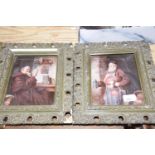 A pair of glass applied prints The prints on convex glass depicting a pensive Monk and the second