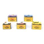 Five boxed Matchbox Regular Wheels Comprising no. 19 MG 'MGA' sports car, 31 Ford Station Wagon with