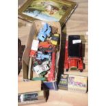 A large quantity of tin plate toy cars To include Days Gone example, cased Corgi example, Dinky