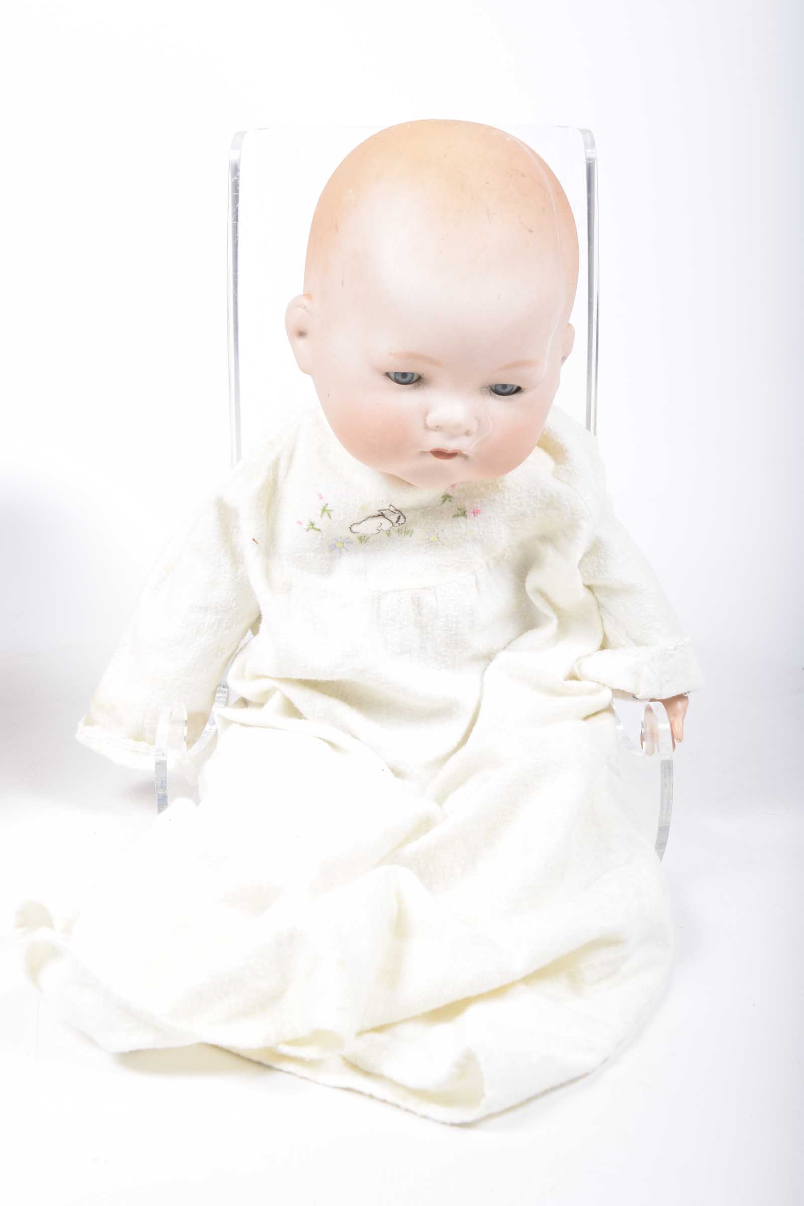 A German bisque headed 'My Dream Baby' doll by Armand Marseille With open/shut blue eyes, cloth body