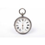A silver open face pocket watch The circular white enamel dial signed J.Gordon Leeds, with Roman
