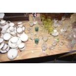 A large quantity of ceramics and glassware To include cut glass sherry glasses, decanter, tankard