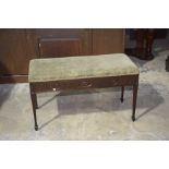 An Adams style mahogany duet stool, early 20th Century The rectangular hinged and upholstered top