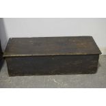 A 19th Century pine trunk Applied with side iron swing handles, 122x35x51cm.