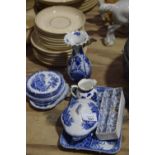 A group of blue and white ceramics, late 19th/ early 20th Century To include a vase with fluted rim,