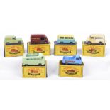 Six boxed Matchbox Regular Wheels Comprising no. 29 Bedford Milk delivery van, no. 34 Volkswagen