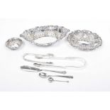 A selection of silver To include two silver bonbon dishes, together with silver sugar nips and