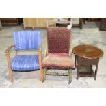 A Victorian low seat upholstered and beechwood nursing chair Along with an early 20th Century low