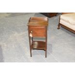 A 19th Century mahogany night stand The square gallery top above a single cupboard door and a