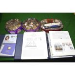 Two coin and stamp First Day Cover albums, commemorating the life of Diana, Princess of Wales To