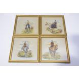 Of hunting interest, a set of four silk paintings The paintings depicting ladies in side saddle,