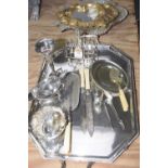 A quantity of silver plated items To include a rectangular twin handled tray with canted corners and