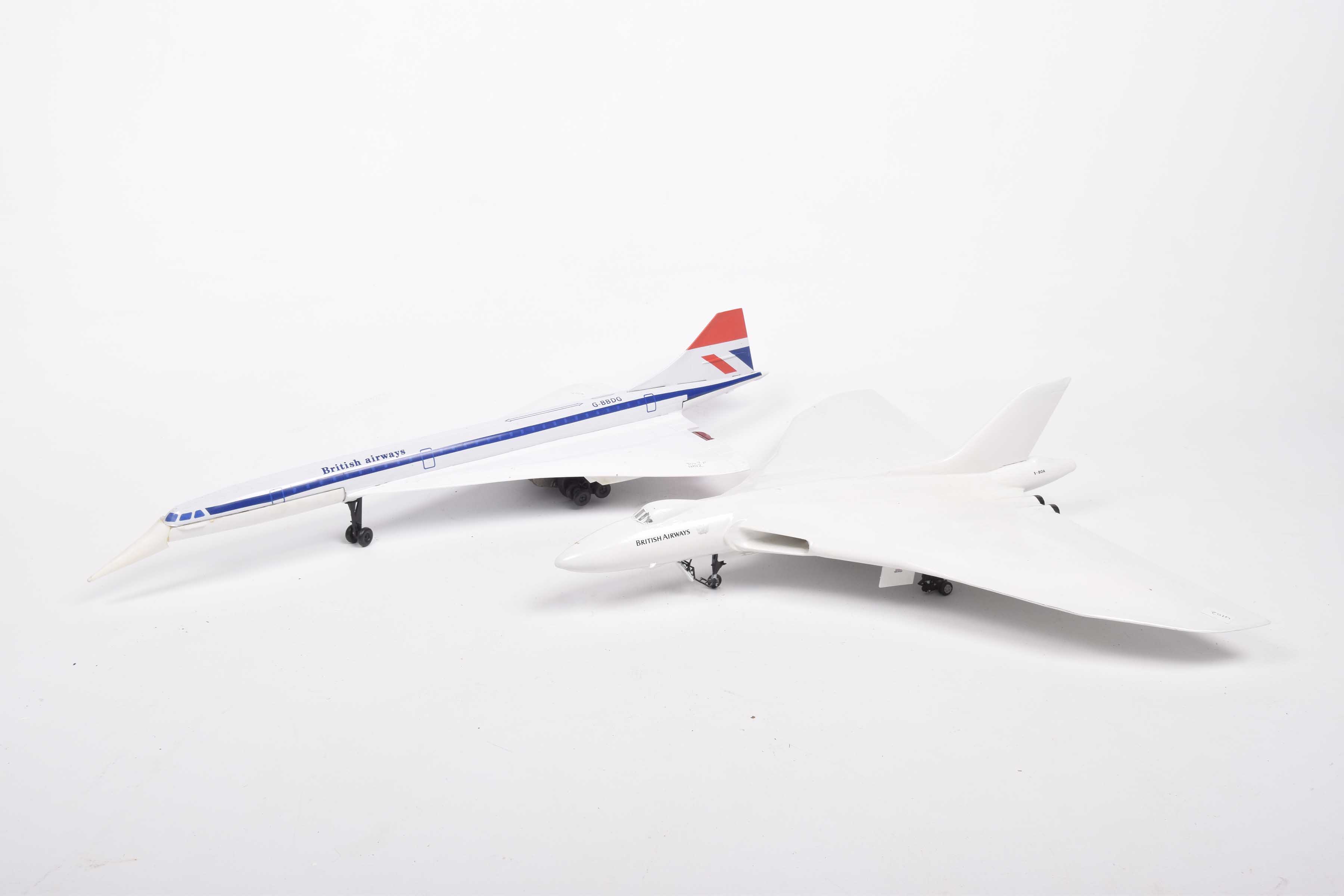 A scale model of Vulcan Bomber In British Airways livery and a Joustra French model of a Concorde