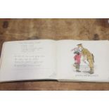 A leather bound autograph book The book depicting hand painted sketches from 1915 with soldiers,