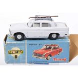 A boxed Spot-On no. 184 Austin A60 Cambridge Grey body, white interior with black steering wheel and