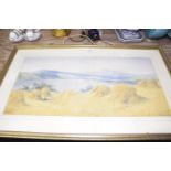 A framed watercolour The watercolour depicting a lake side scene with figures to foreground,