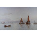 George Stanfield Walters (1838-1924) 'Fishing Boats off Yarmouth' Watercolour, signed, 31.5x49cm,