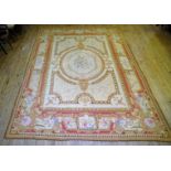 A 20th Century Aubusson floor rug Decorated with large rectangular central panel surrounded by a