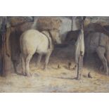 T.H.E. (19th Century) 'Horses in Stable' Watercolour, signed and dated 75, 31x44cm, framed