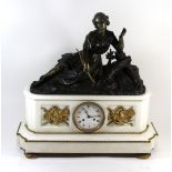 A large late 19th/early 20th Century French figural mantel clock With bronze mount of a recumbent