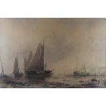 Albert Pollitt (1856-1926) 'Sailing Ships at rest' Watercolour, signed, 39x58cm, framed