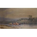 Thomas Francis Wainewright (1794-1883) 'Cattle in River with Distant Windmill' Watercolour, signed