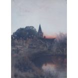 Louise Burleigh Bruhl (1861-1942) - 'Twilight, Evening Bell' Watercolour, signed, bears label